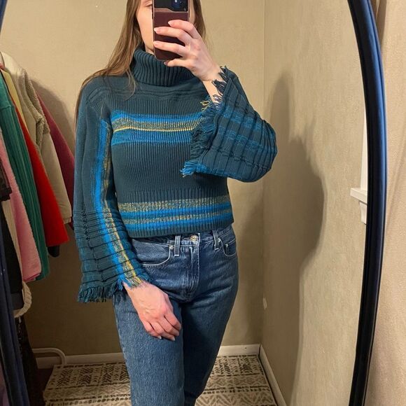 Free People Striped Flare Sleeve Turtleneck S - Picture 1 of 10